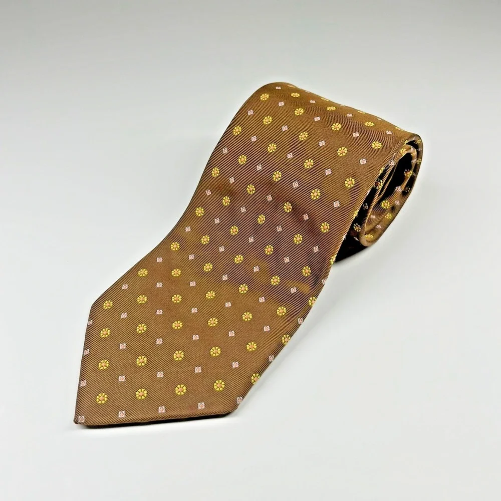 Ermenegildo Zegna Repp Silk Men's Necktie Brown Geometric Circles Diamonds Italy